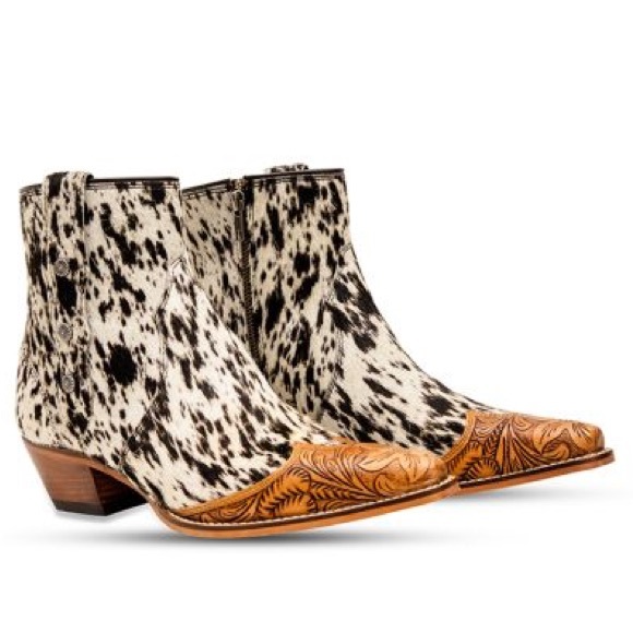 💯Hand Tooled Leather Genuine Cowhide Women Bootie Boot Boho Western Shoe Rodeo - Picture 2 of 16